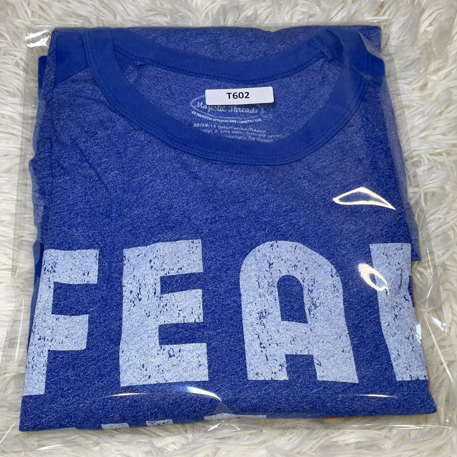 Women’s NYMets “Fear The Mets” Majestic Threads Blue 1/4 Sleeve Raglan T-Shirt L