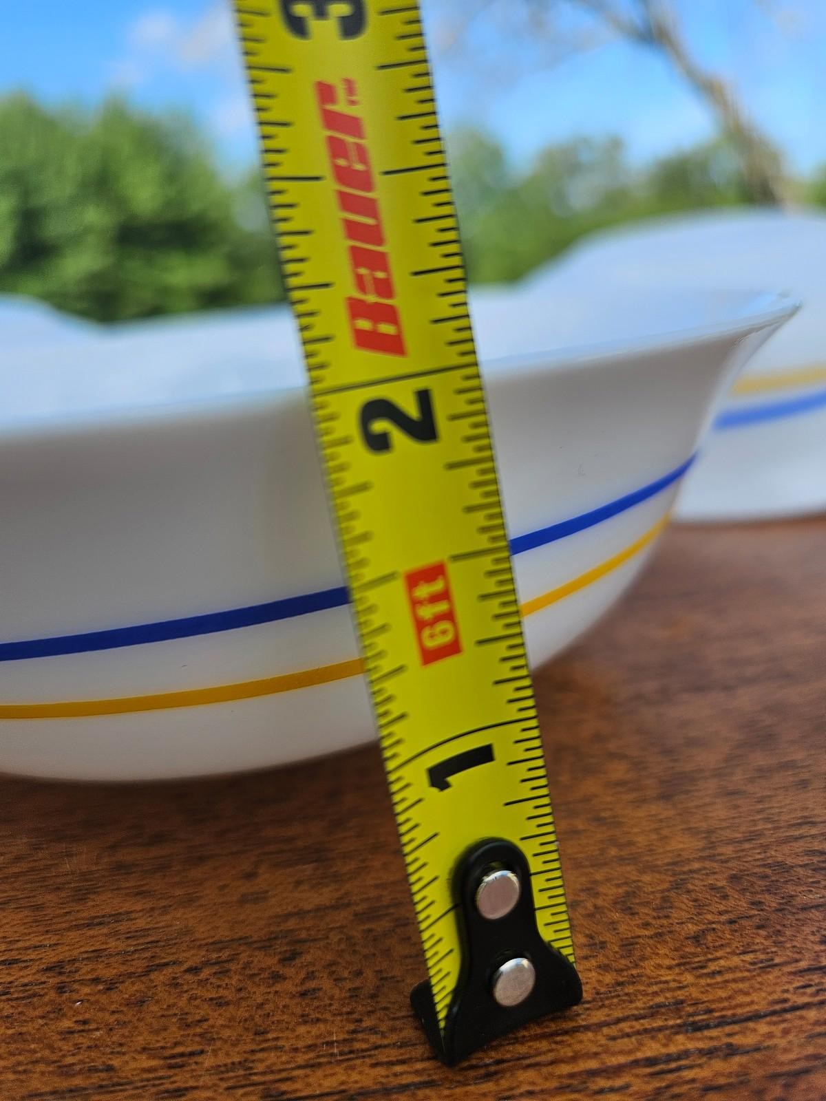 Arcopal France Opal Glass Bowls Set of 3 | Blue & Yellow Stripe 6.5″