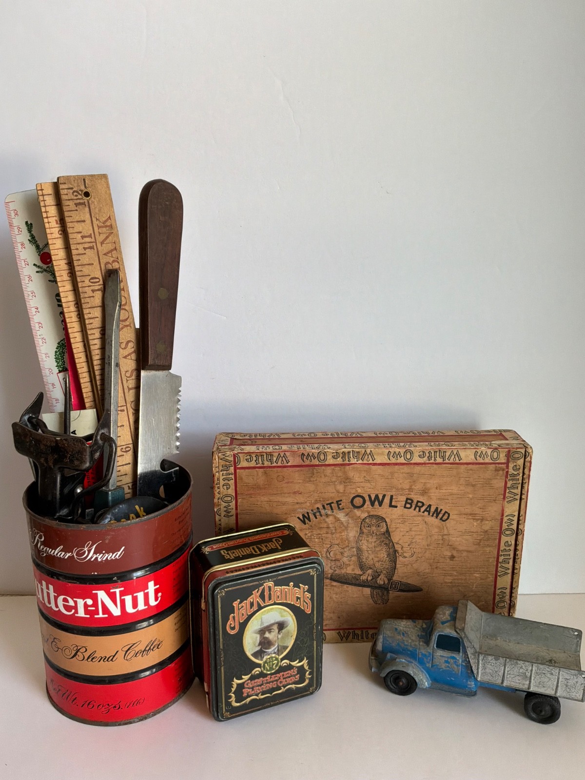 Vintage 25 Piece Assorted Garage Junk Drawer Lot Advertising Ruler Cards Beer