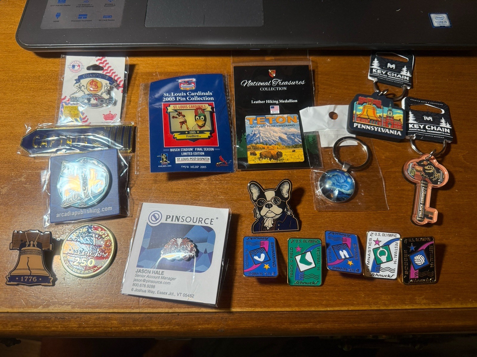 Junk Drawer Lot of Small Key Chains, Pins, Magnet, Hiking Medallion 17 Items