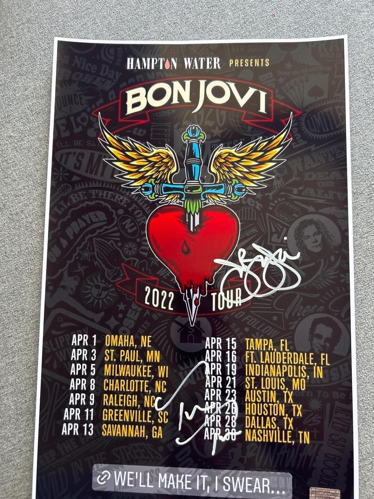 Jon Bon Jovi & Tico Torres Signed Autographed Bon Jovi 11×17 Concert Poster COA