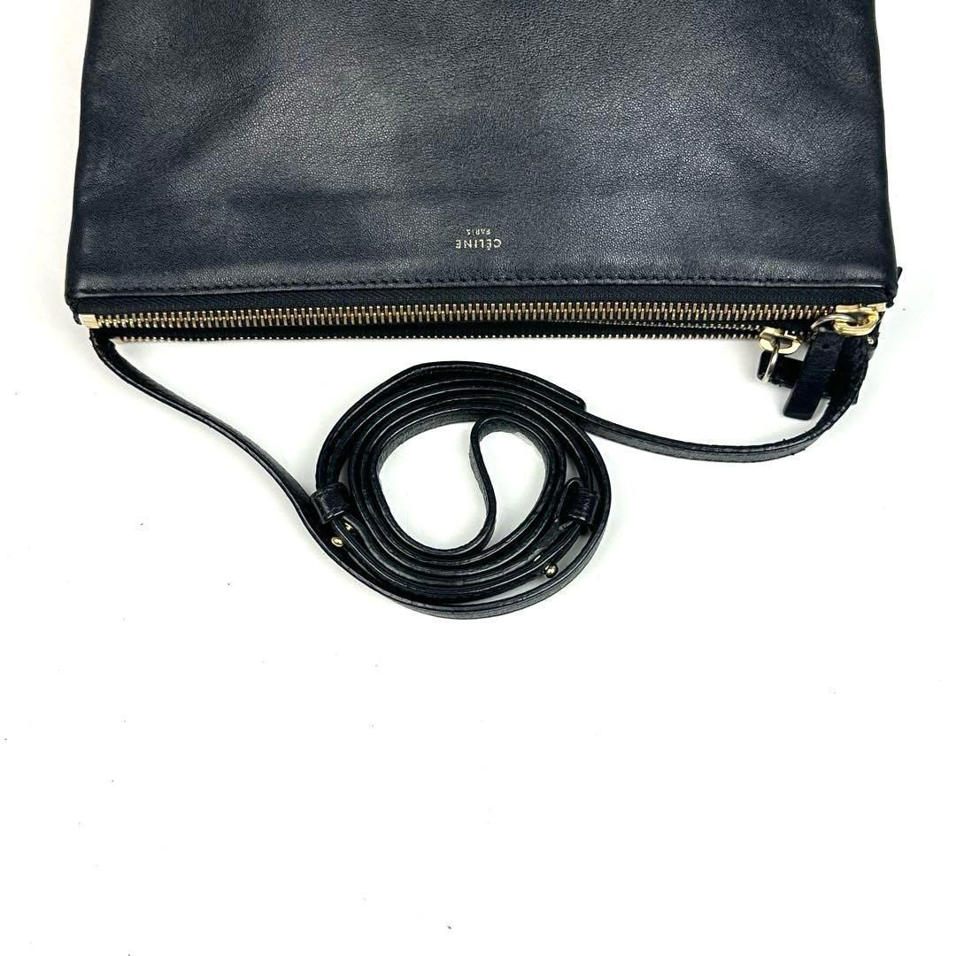 [Good Condition] Celine Shoulder Bag Trio Gold Hardware Leather Black