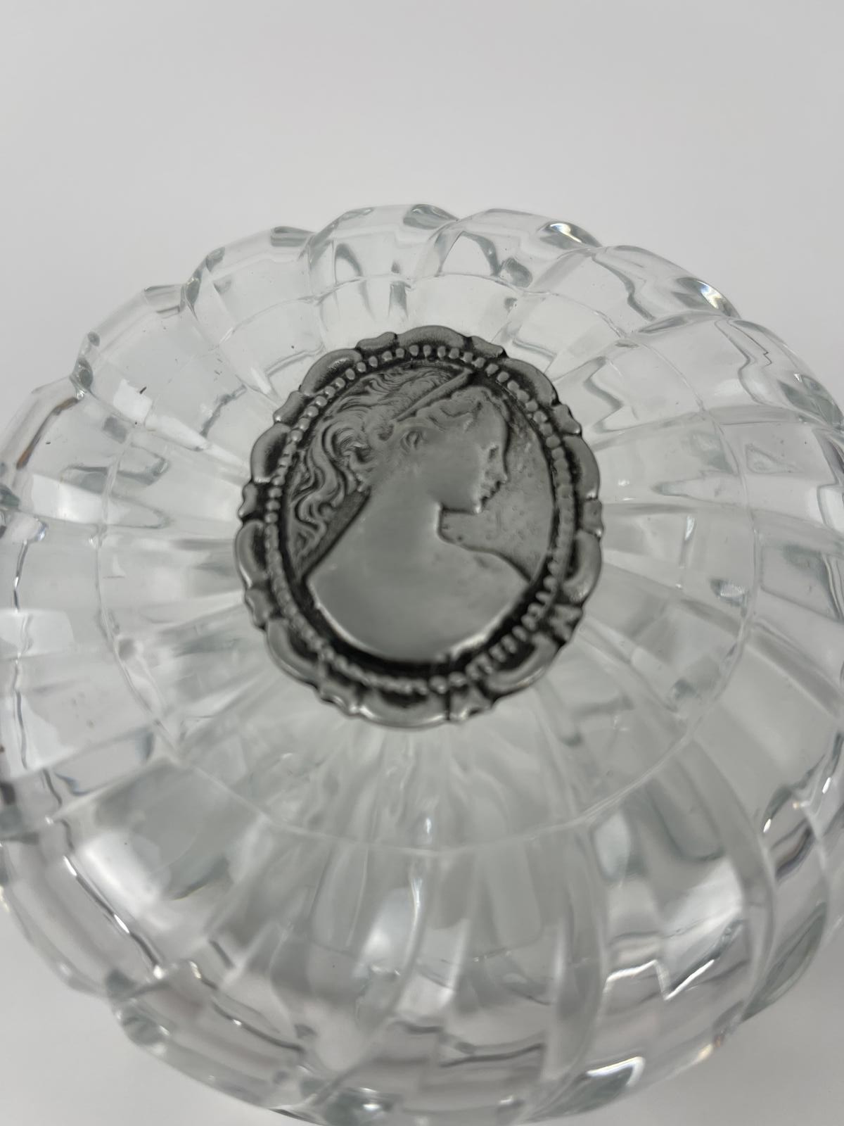 Elegant Vintage Italian Covetro Glass Trinket Dish With Siver Cameo Signed