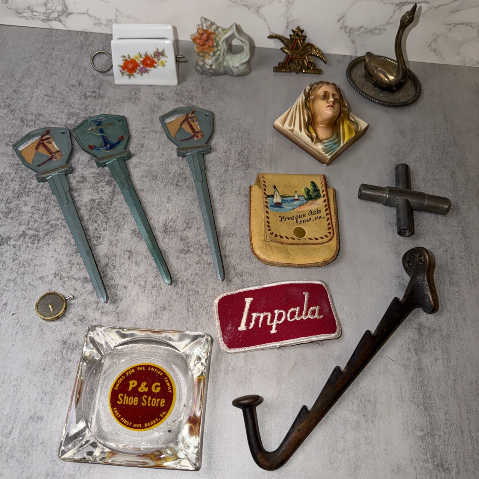 Vintage Mixed Lot – 14 Pieces – Chalkware Brass Busch Letter Openers Ashtray ETC
