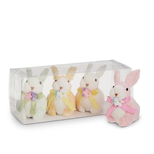 RAZ Imports Box of Gingham Sisal Bunnies, 4-Inch, Multicolor, Box of 4