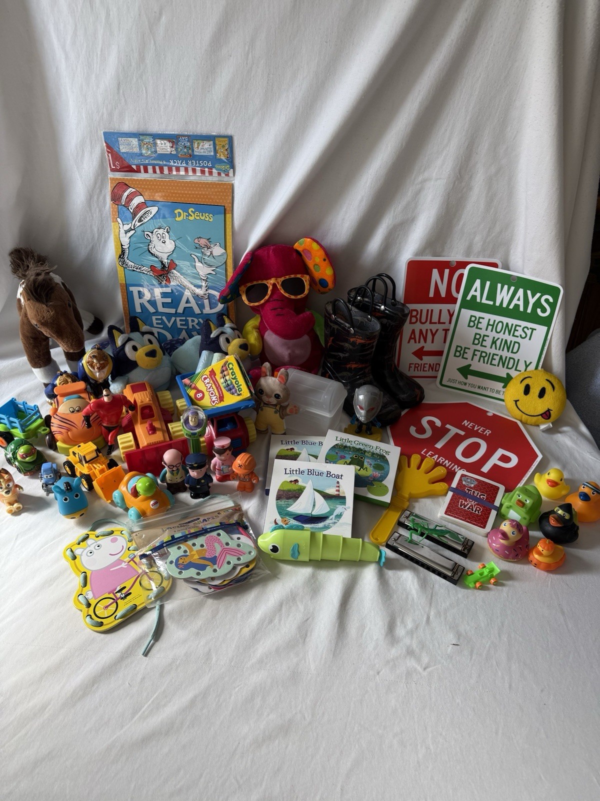 Huge Lot Of Preschool Kids Odds & Ends Toys Rain boots Bluey Slippers READ MORE