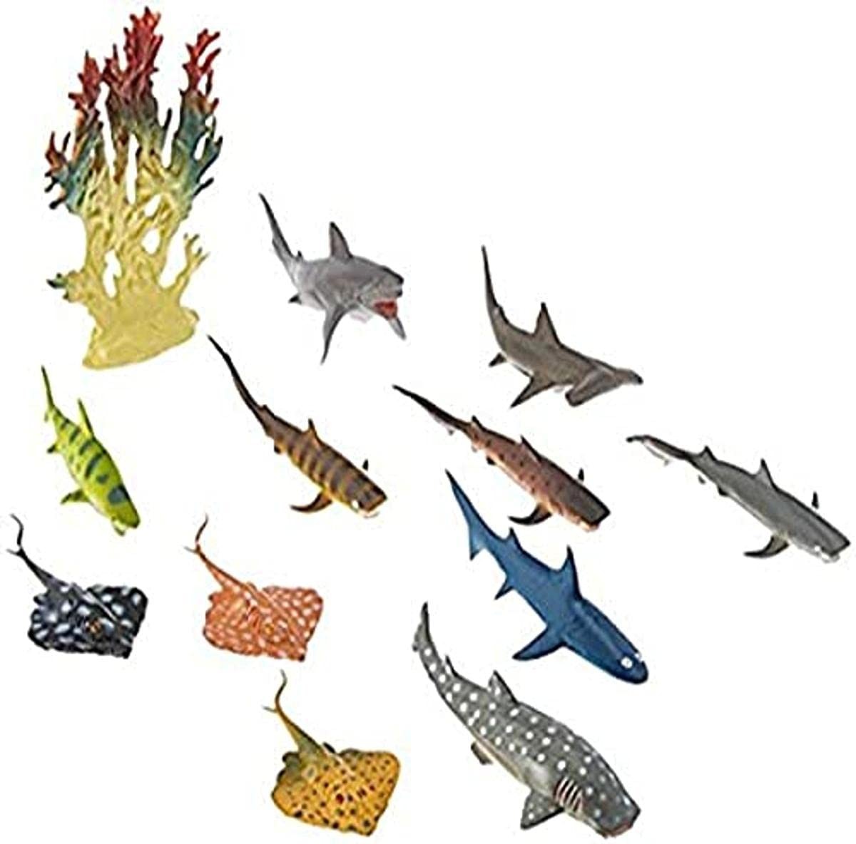 Rhode Island Novelty Shark & Stingray Playset, 12-Piece Clip Bag Toy Set