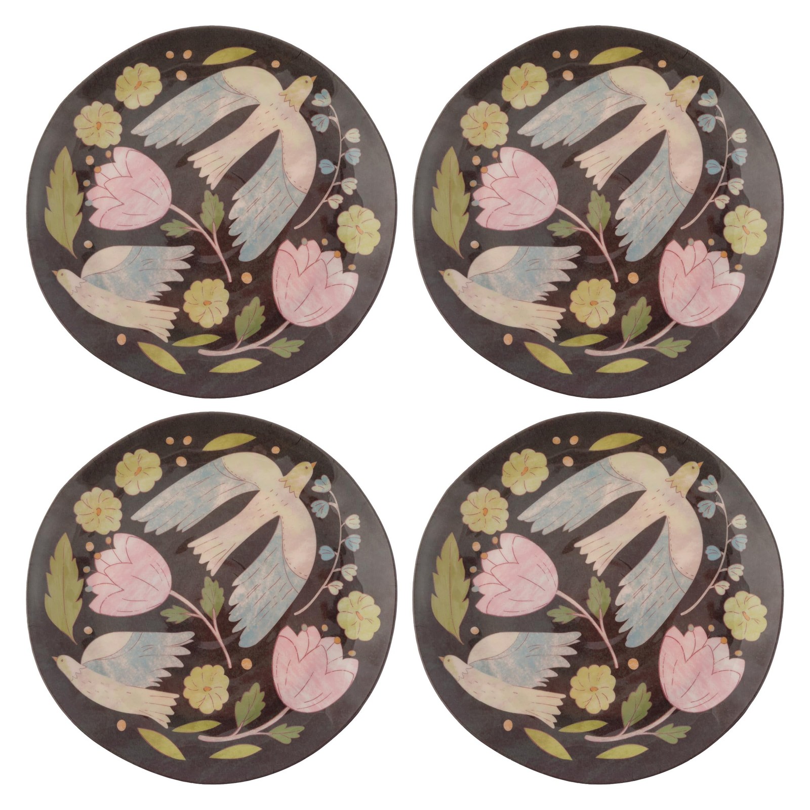 Karma 8.75″ Melamine Salad Plates Set of 4 Reusable Dishwasher Safe Folklore