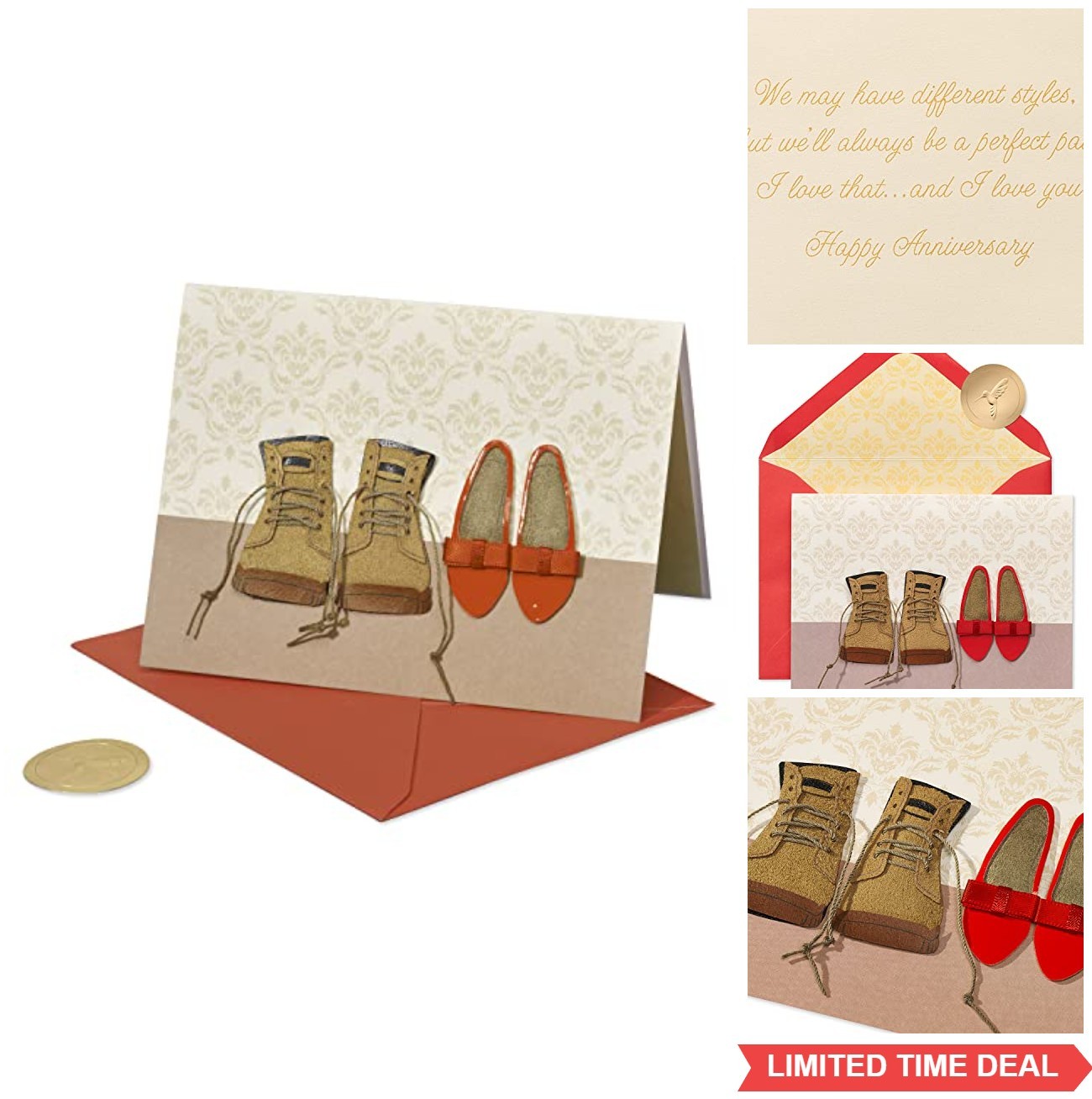 Anniversary Card 4.5×6 Inch Blank Front Handmade Foil Felt Ribbon Faux Leather