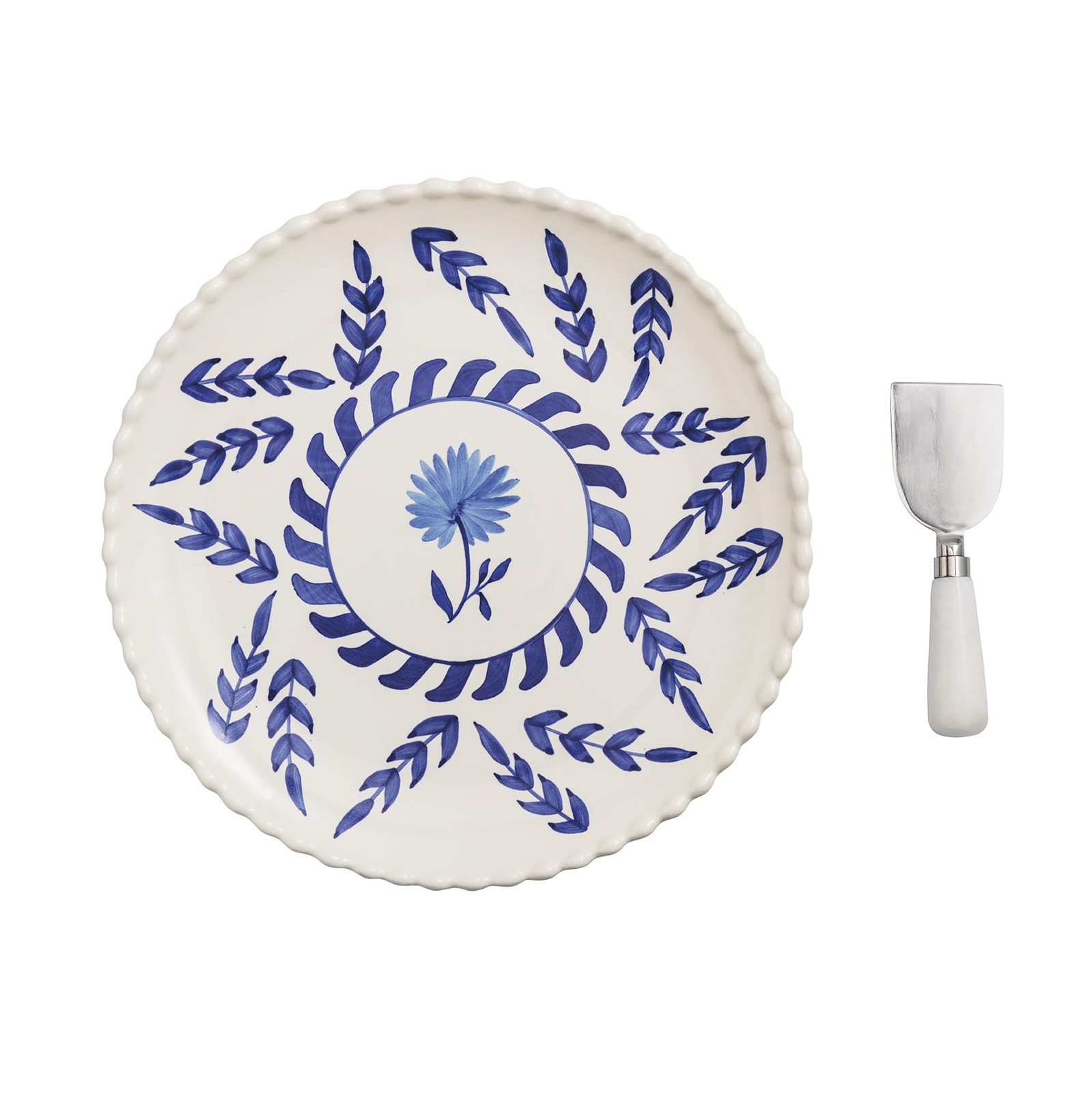 Mud Pie Stoneware Blue Round Platter With Server Set