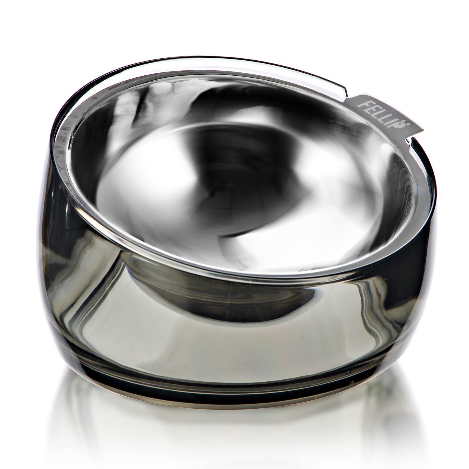 Felli Pet Oblik Raised Dog Bowl Acrylic Stainless Slanted 1.5 Cup Smoky Oval Fee