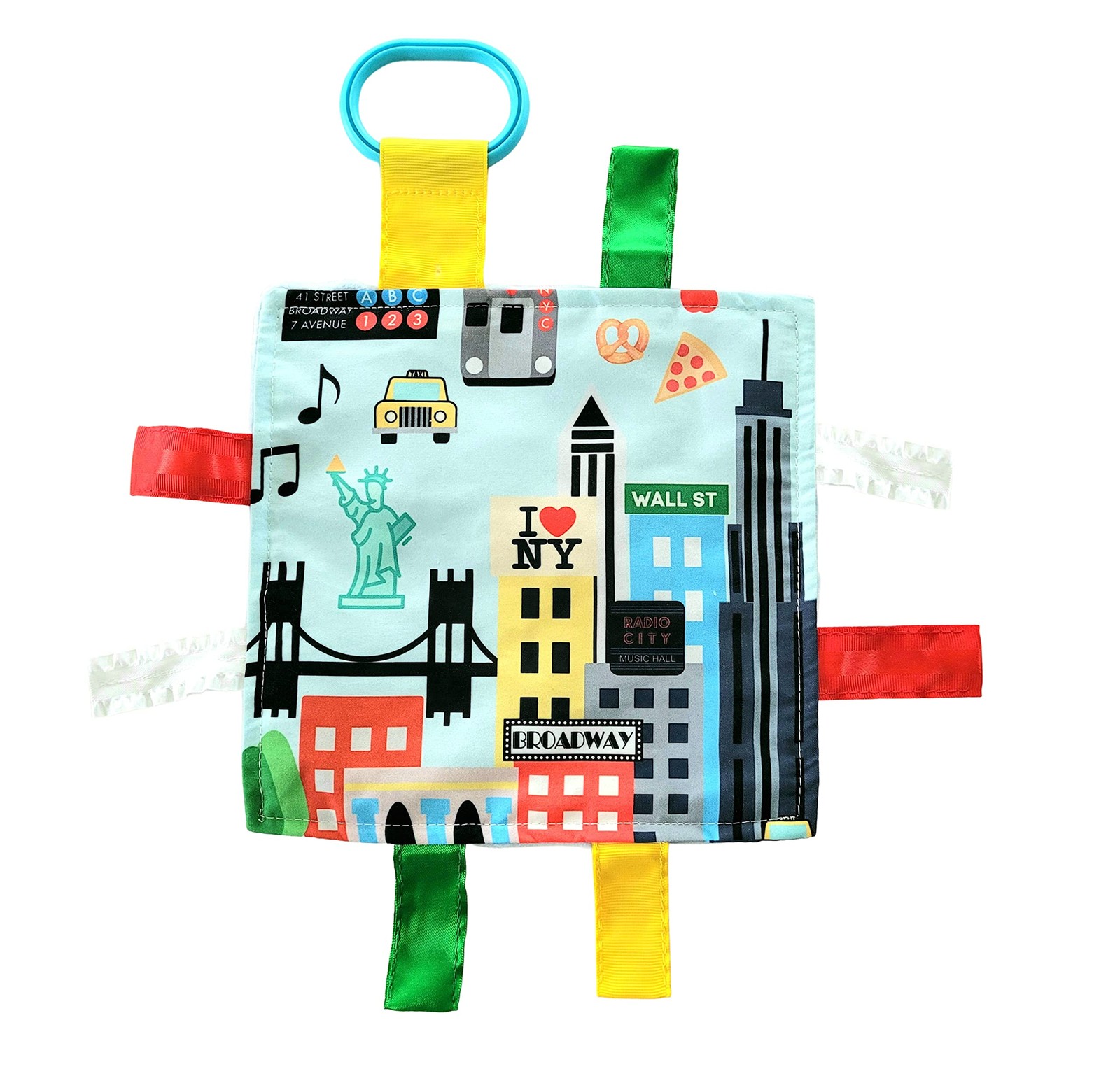 City Baby Crinkle & Teething Tag Square Tummy Time Toy, 8×8 Inch, New York
