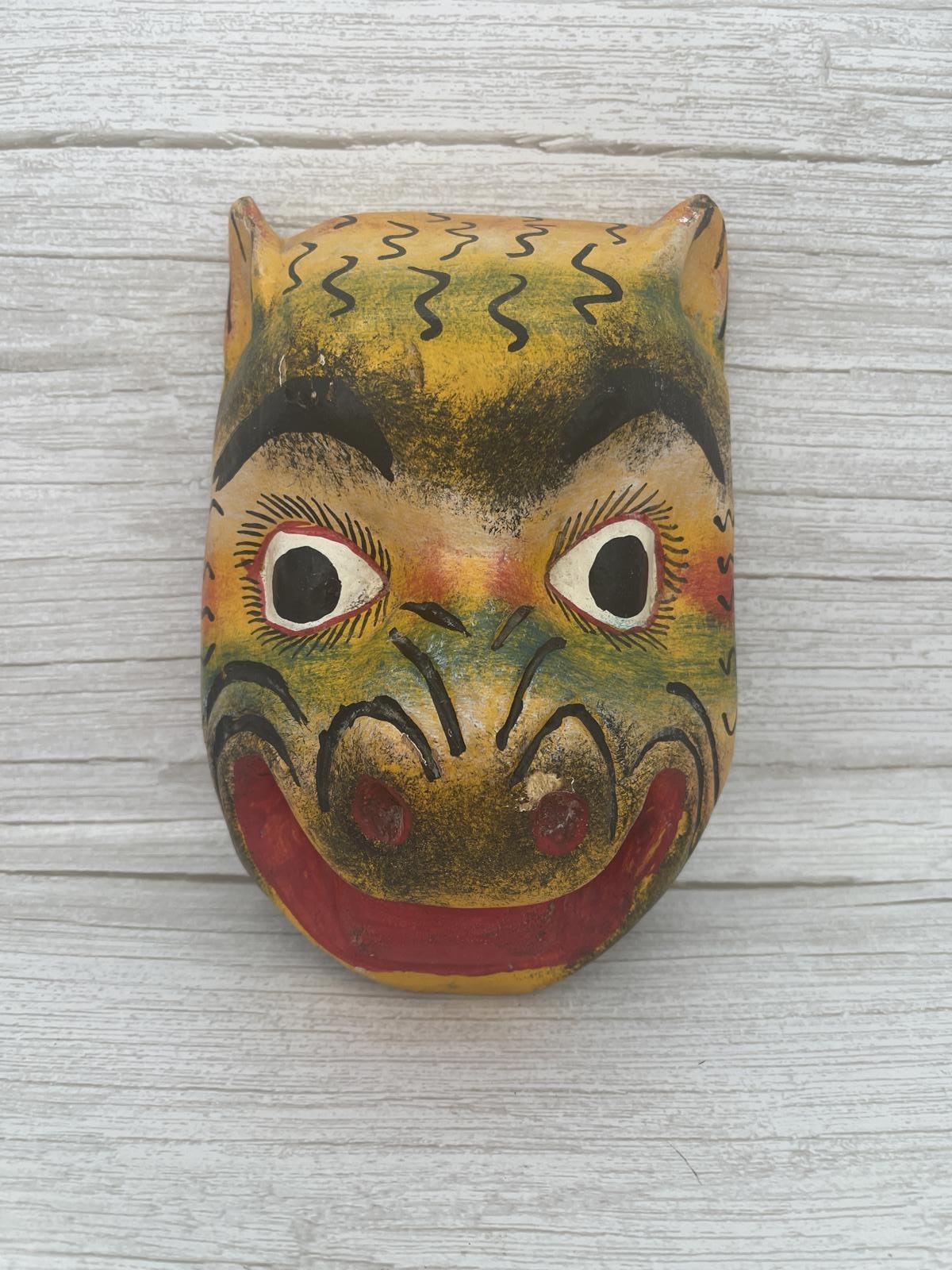 Vintage Hand Carved Mexican Guerrero Dance Ceremonial Mask Folk Art