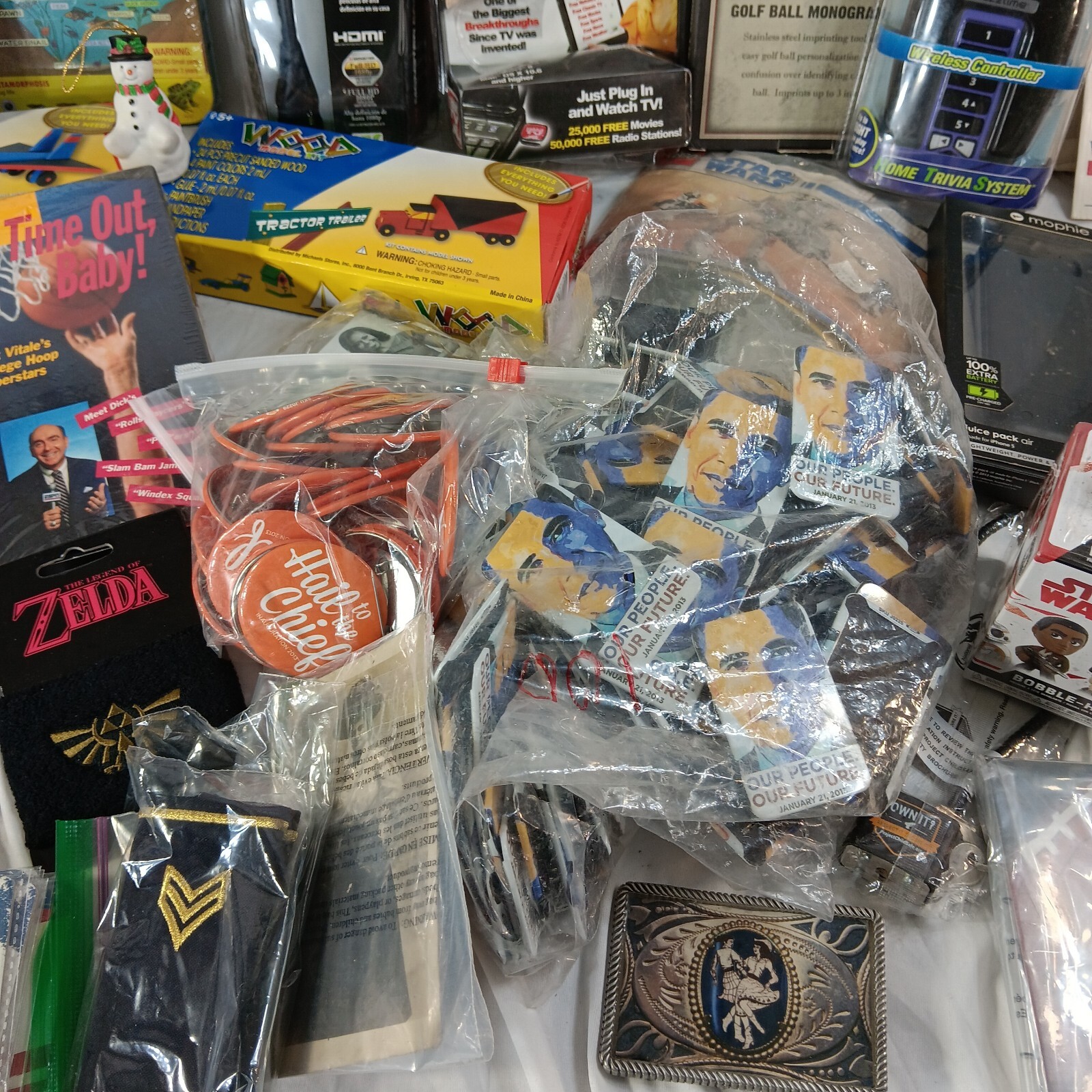 Junk Drawer Lot Miscellaneous Pewter Games Innaugral Pins Star Wars Zelda 13LBS