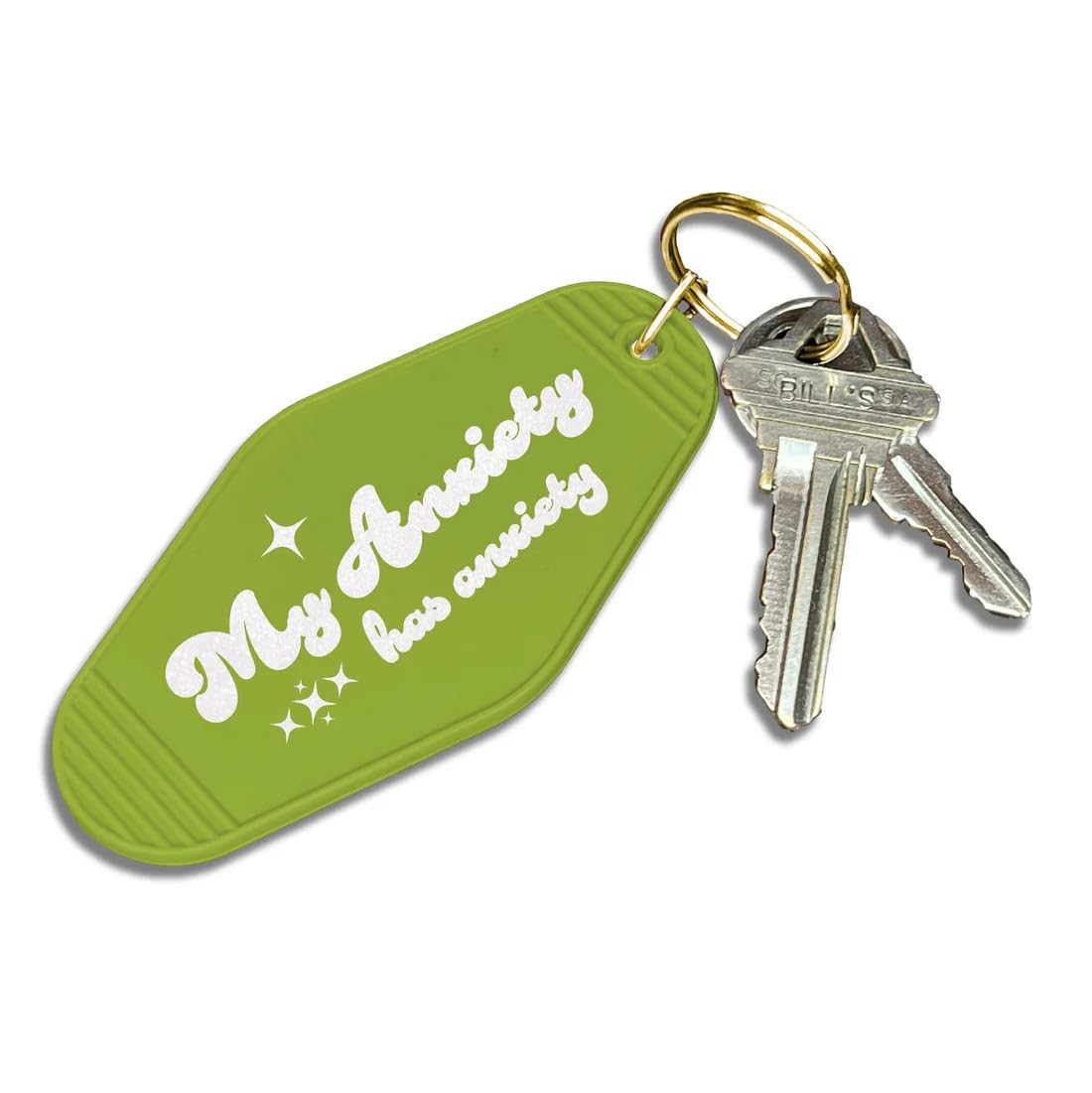 Papersalt My Anxiety Has Anxiety | Funny Green Retro Motel Keychain