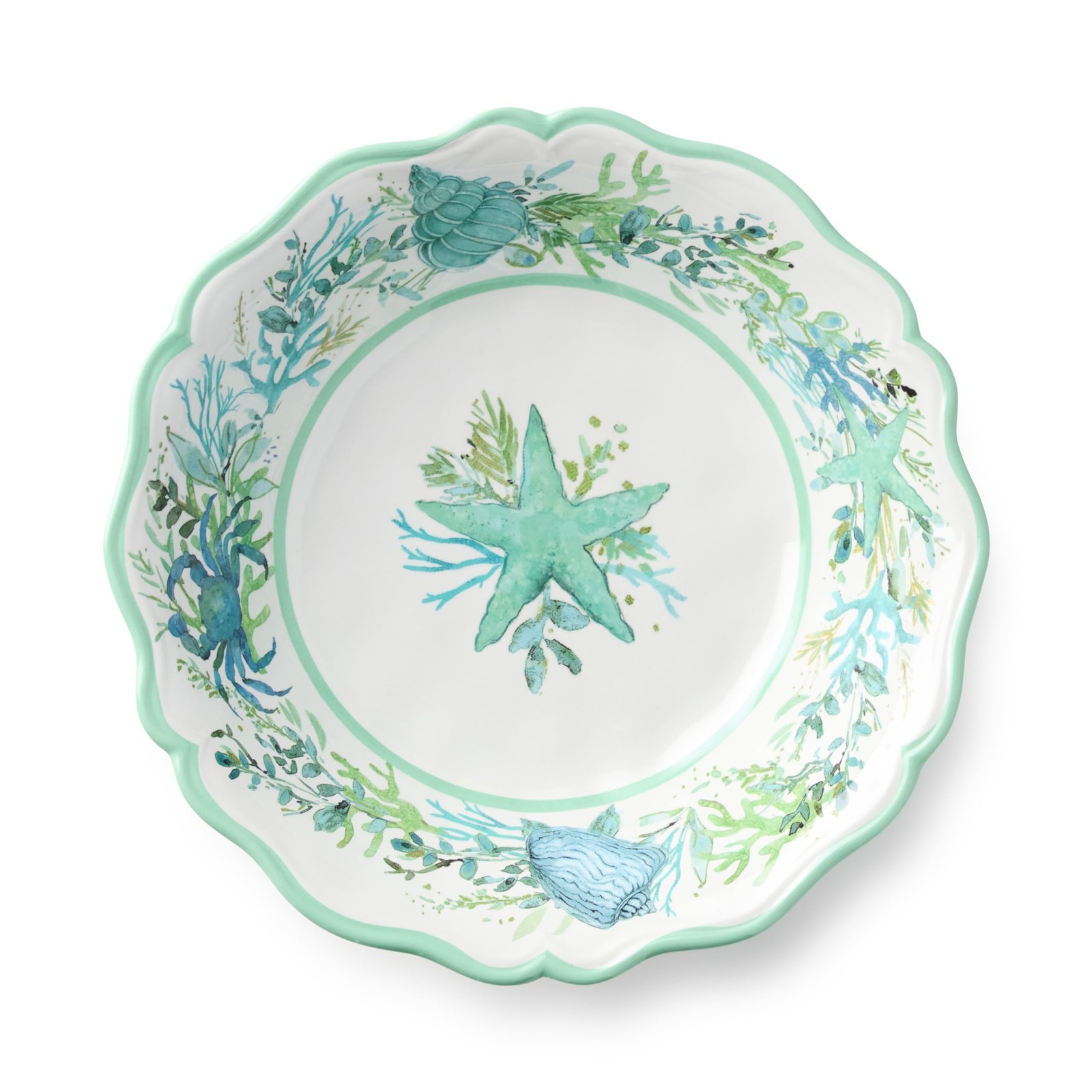 Sea Glass Melamine All Purpose Bowls Set of 4, 8.5 Inch Coastal Scalloped Bowl