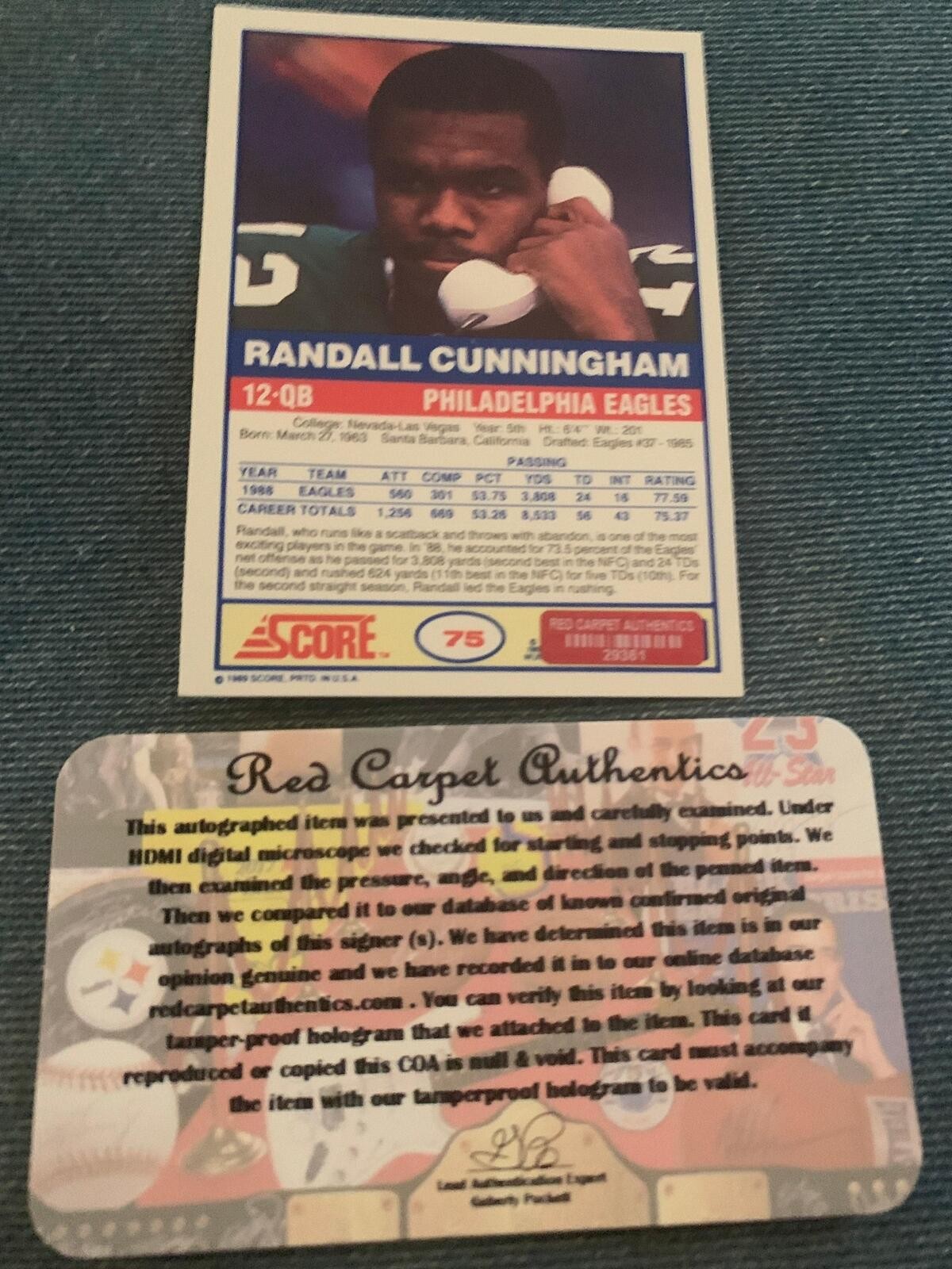 Randall Cunningham Signed Autographed Auto Philadelphia Eagles Card COA