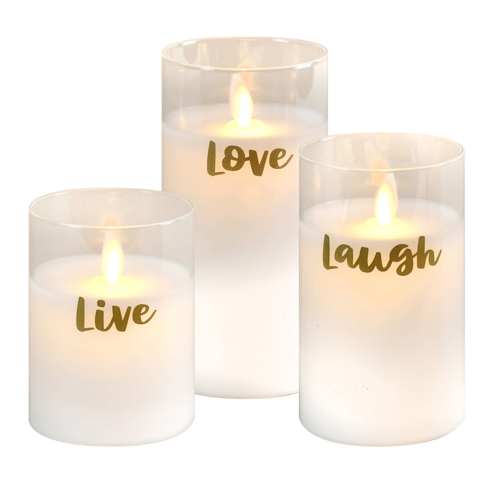 Lumabase Operated LED Glass Candles Flickering White 4 Inch Set of 3 Standard