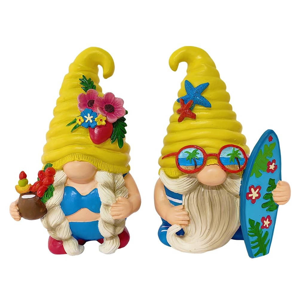 OrnamentallyYou Tropical Beach Gnome Duo Figurine Set 6in Summer Garden Decor
