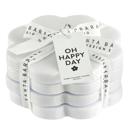 Santa Barbara Design Studio Marble Coasters for Drinks Scalloped Edge Round