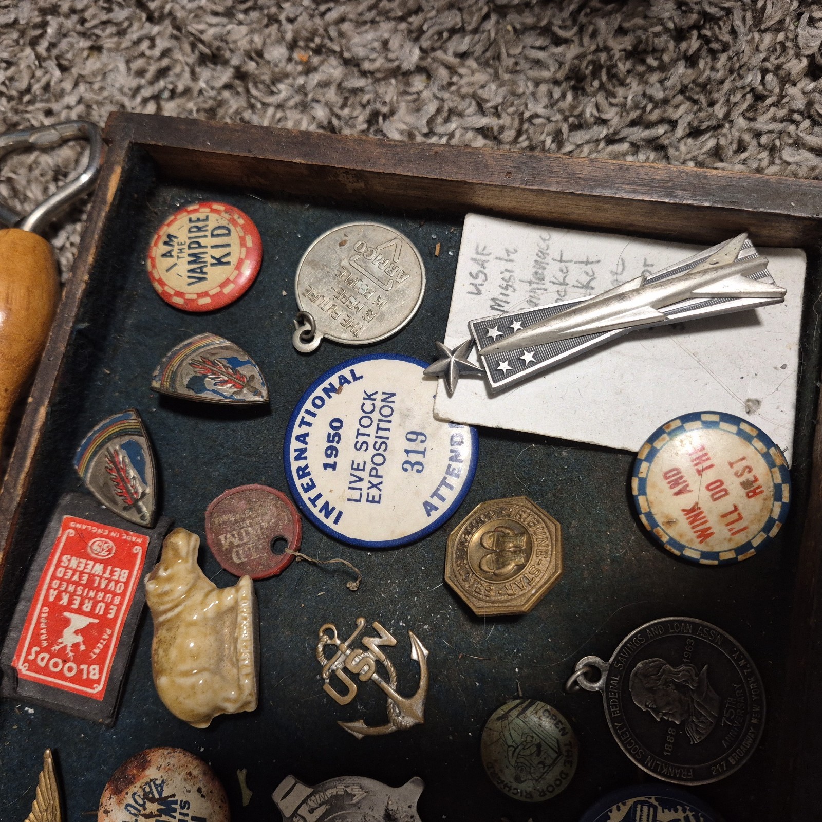 Vintage Junk Drawer Lot- Advertising, Antiques, Miscellaneous Coins Pins Glass!