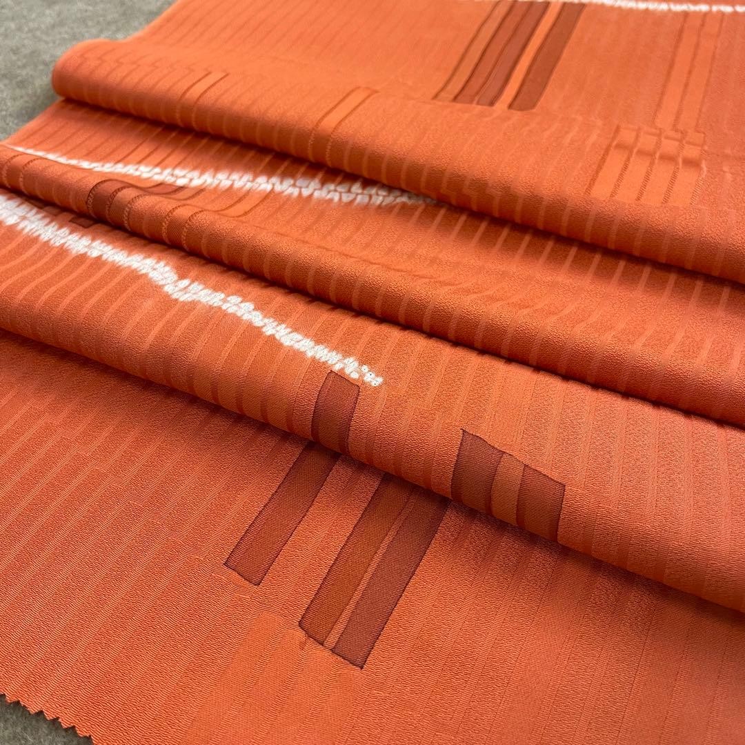 Pure silk, hagire, vertical striped Ayako pattern, old Showa cloth, vermilion,