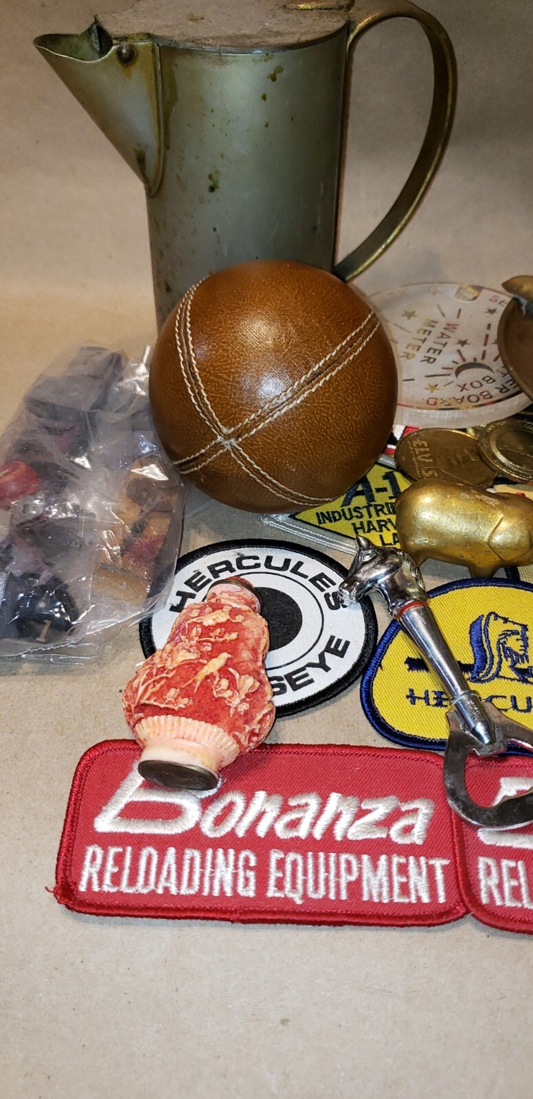 Vintage Junk Drawer Lot- OLD ESTATE* Trinkets Patches Pewter Copper Misc Items