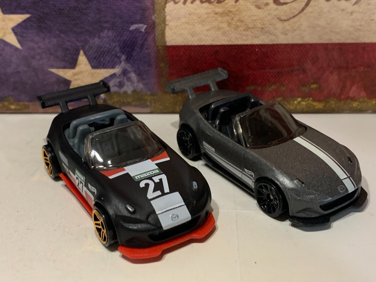HOT WHEELS 2015 MAZDA MX-5 MIATA X2. 2021 DARK GRAY & 2023 BLACK NICE