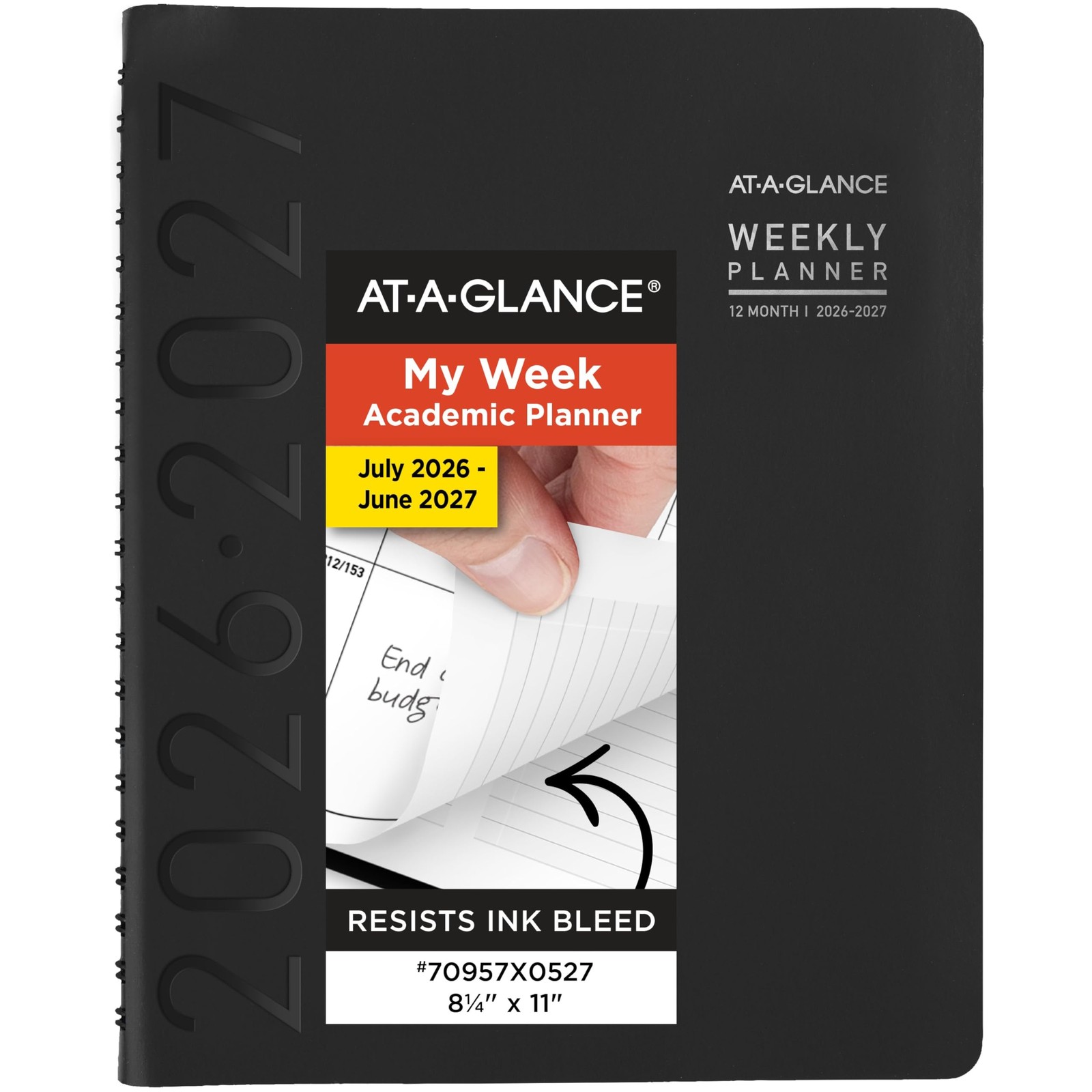 AT-A-GLANCE 2026-2027 Academic Weekly Monthly Planner Black 8.25×11