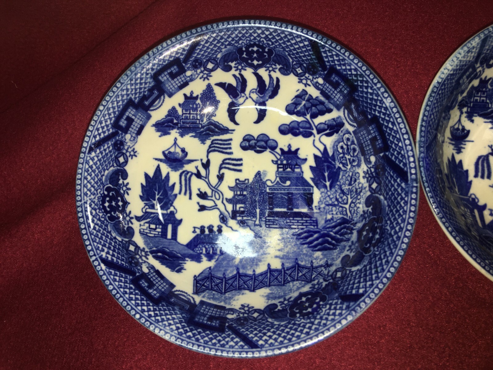 1950s Set of 2 Japan Blue Willow and Birds Saucers