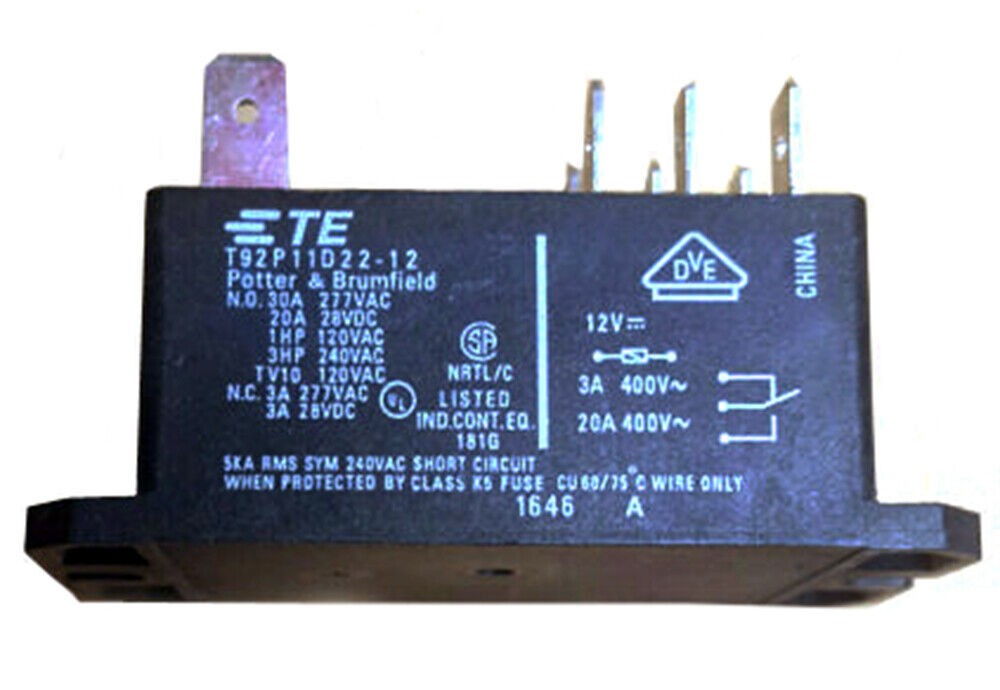 TE Potter & Brumfield T92P11D22-12 12VDC 30A DC Ind Relay DPDT