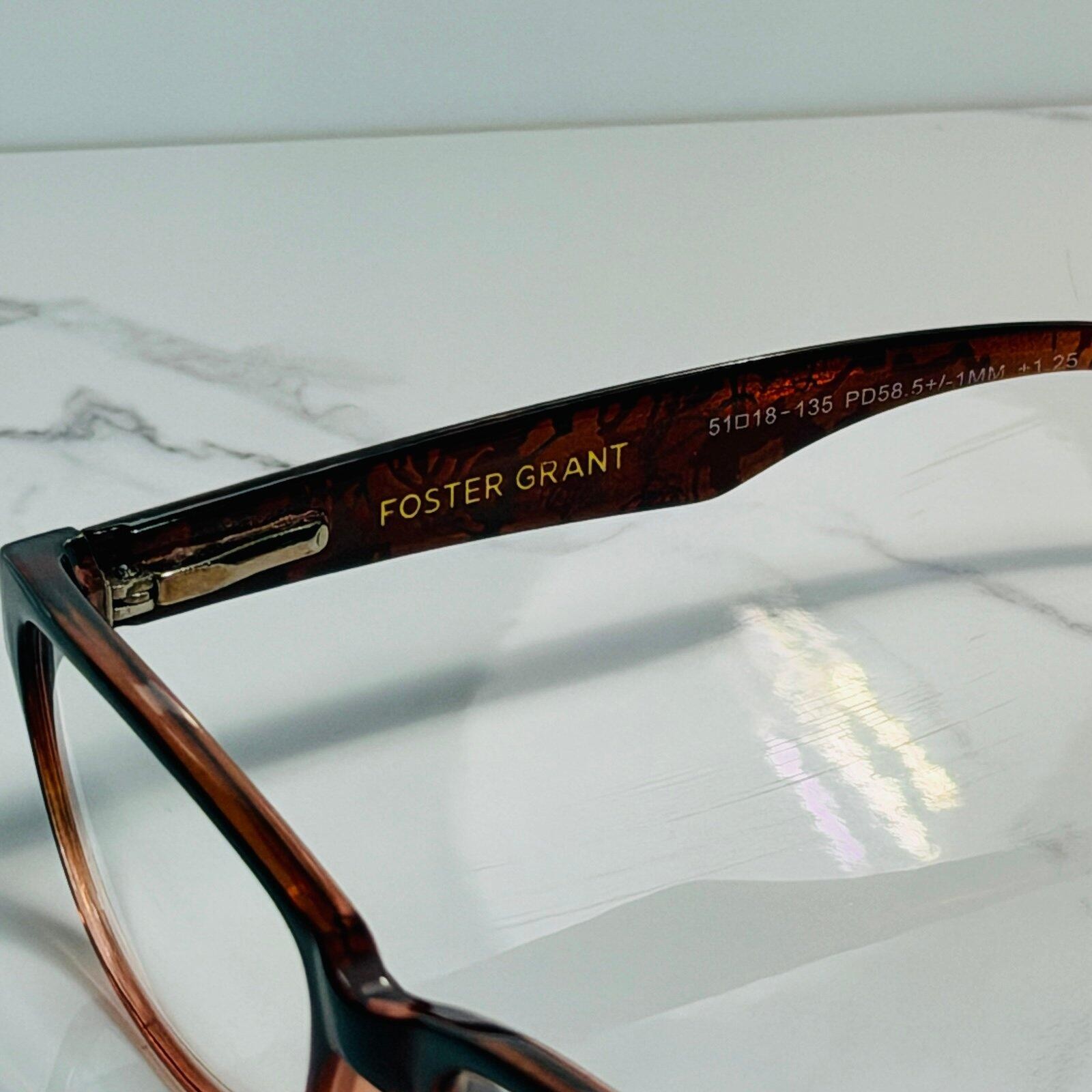 Foster Grant Carlee Brown Reading Glasses +1.25 Tortoise Rectangular Readers