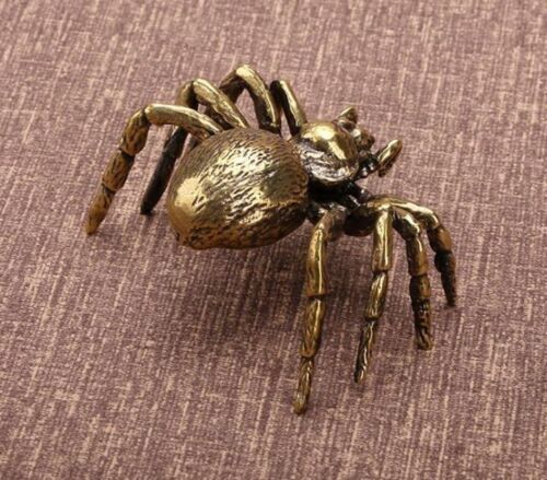 2x Brass Spider Animal Statue Small Sculpture Tabletop Figurine Home Decor Gift