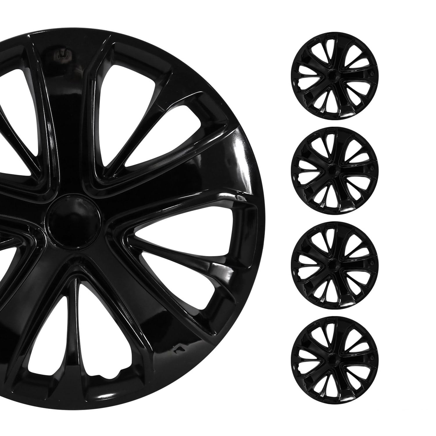 OMAC 15″ ABS Black Hub Caps Set of 4 Premium Snap-On Wheel Rim Covers R15