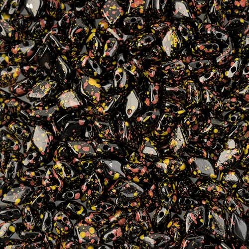 Matubo Czech Gemduo 2-Hole, Jet Confetti Splash Red Yellow, 50g