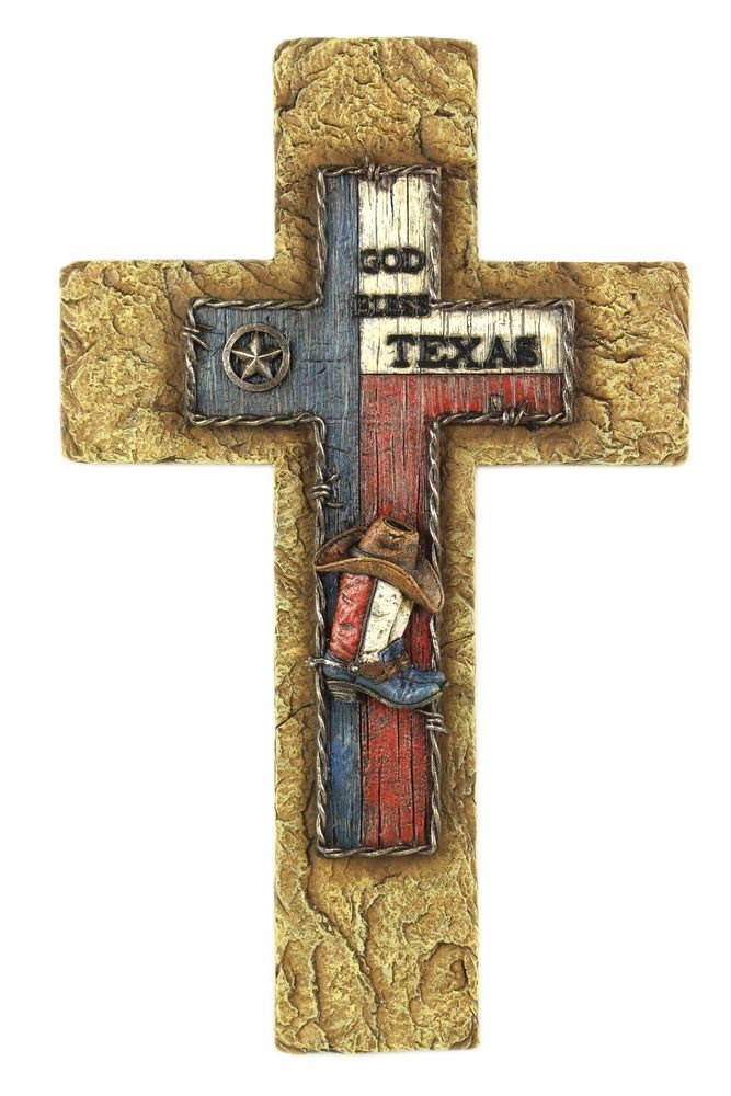 Comfy Hour Faith & Hope 14″ God Bless Texas Cowboy Hat Boot Cross – Resin Decor