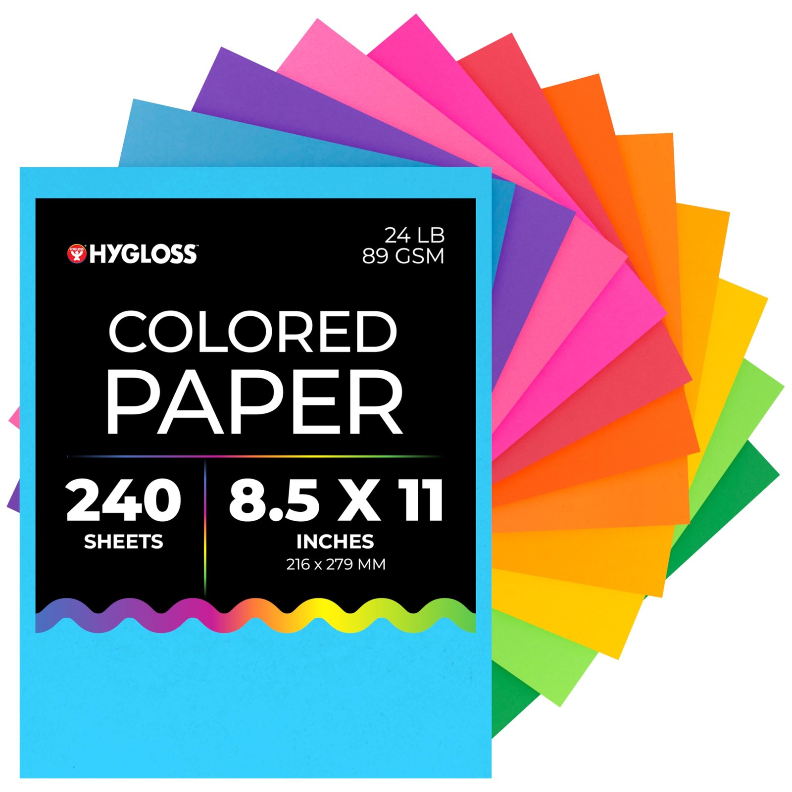 Hygloss Bright Paper 12 Colors 8.5×11 240 Sheets Assorted