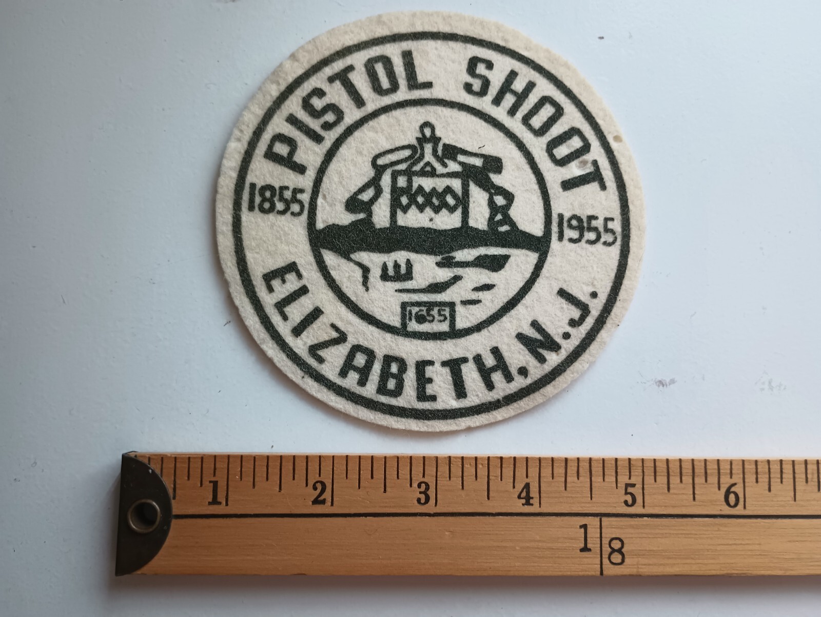 * 1955 PISTOL GUN RIFLE SHOOT ELIZABETH NEW JERSEY NJ 100TH PATCH CREST *