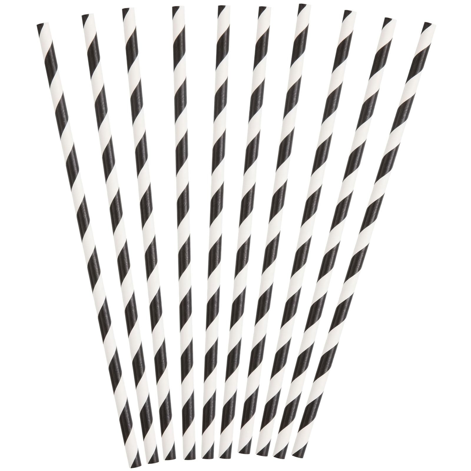 Unique Black Striped Paper Smoothie Straws – 10 Pcs
