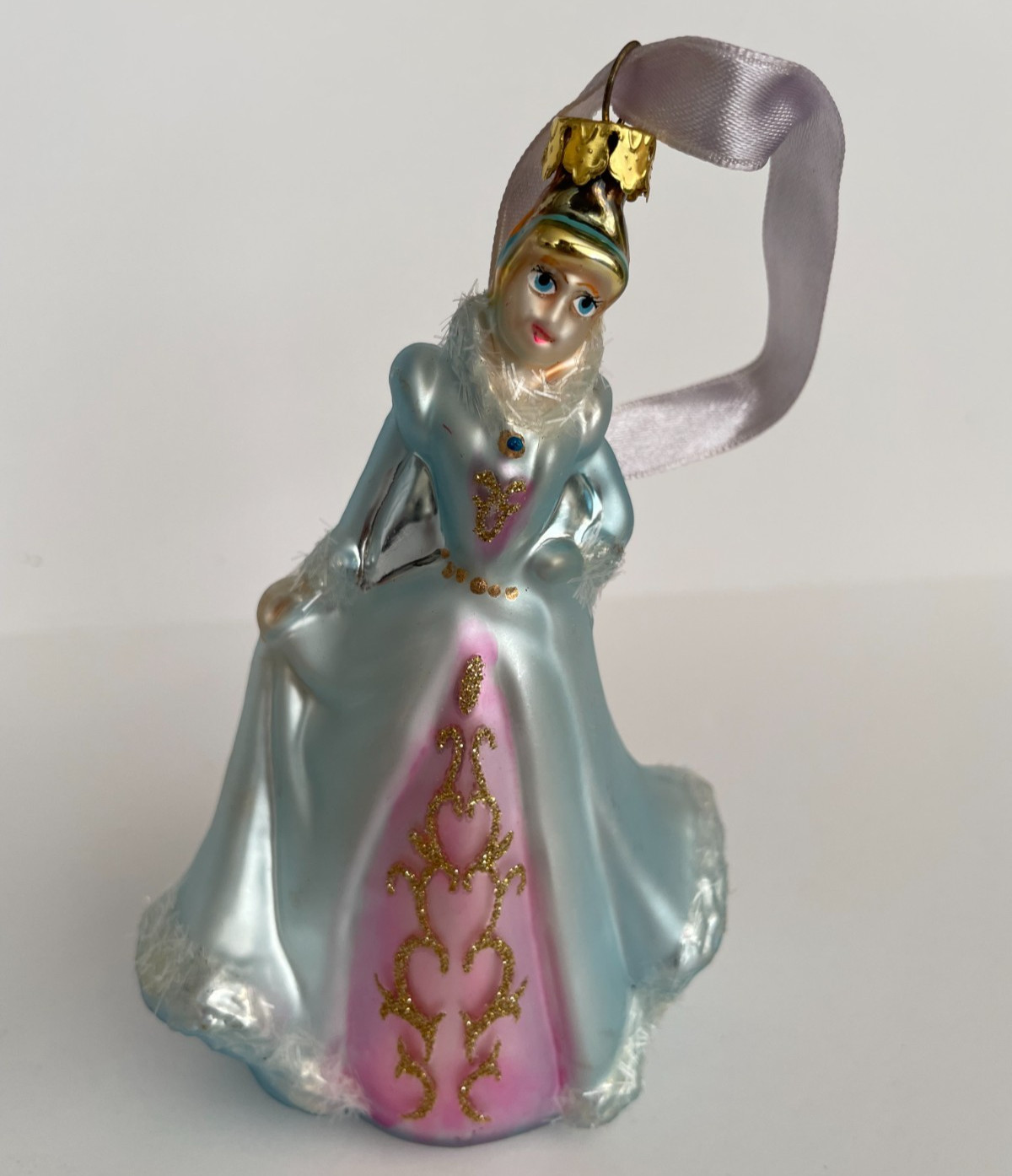 Disney Cinderella Blown Glass Christmas Ornament Blue and Pink Gown