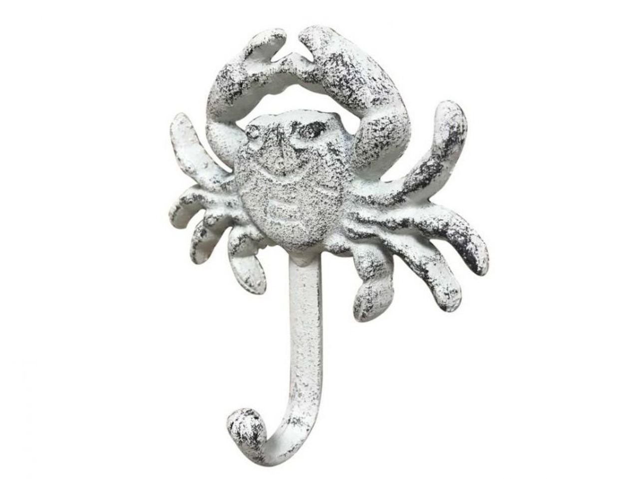 Hampton Nautical Cast Iron Crab Hook, 5″, Rustic Whitewashed