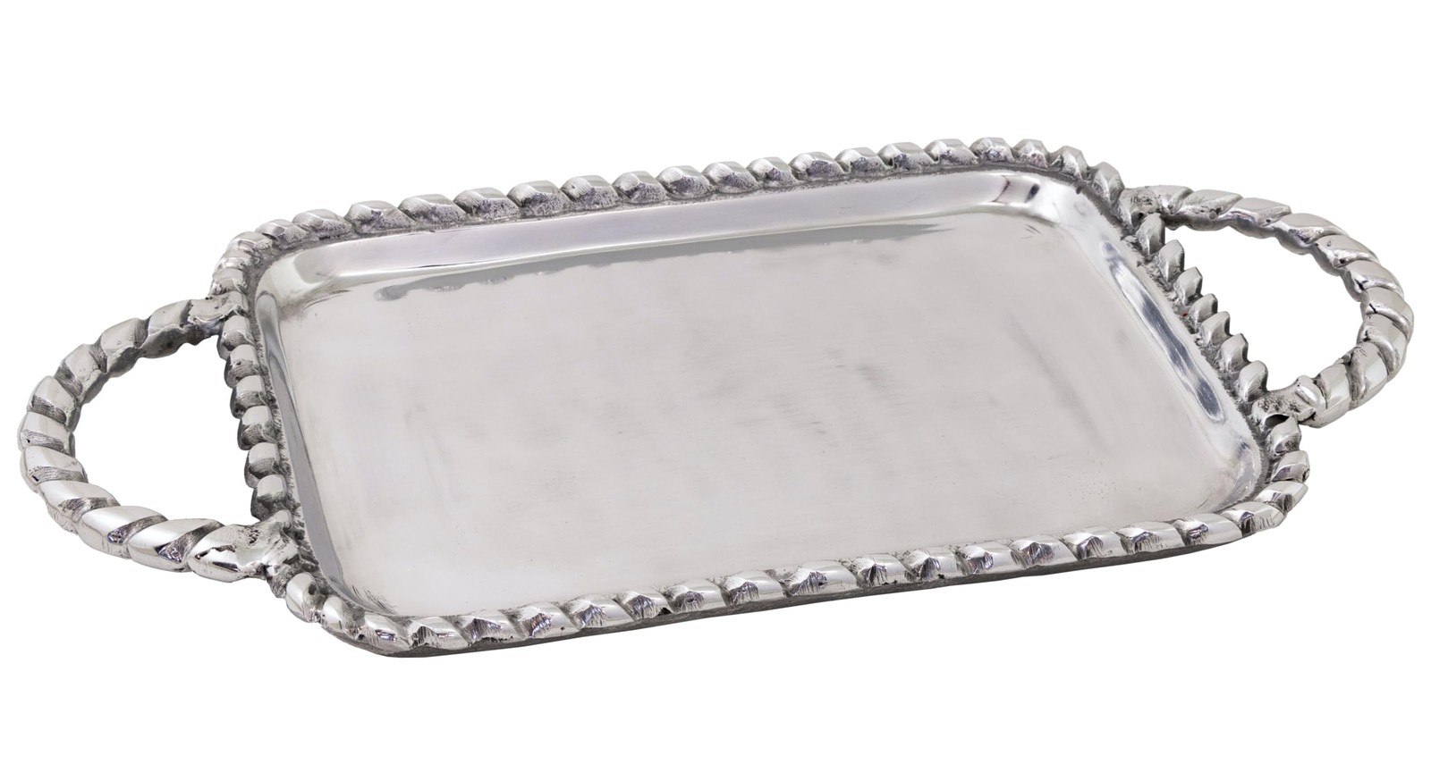 Boston International Aluminum Platter w/ Rope Edge & Handles, Medium Silver