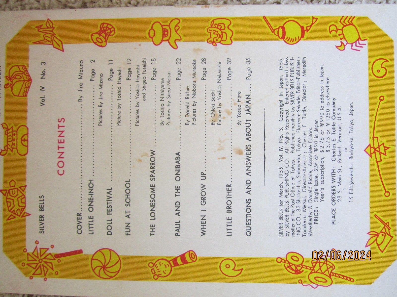 1955 #3 “Silver Bells” Children’s Magazine from Japan: Pristine & Colorful