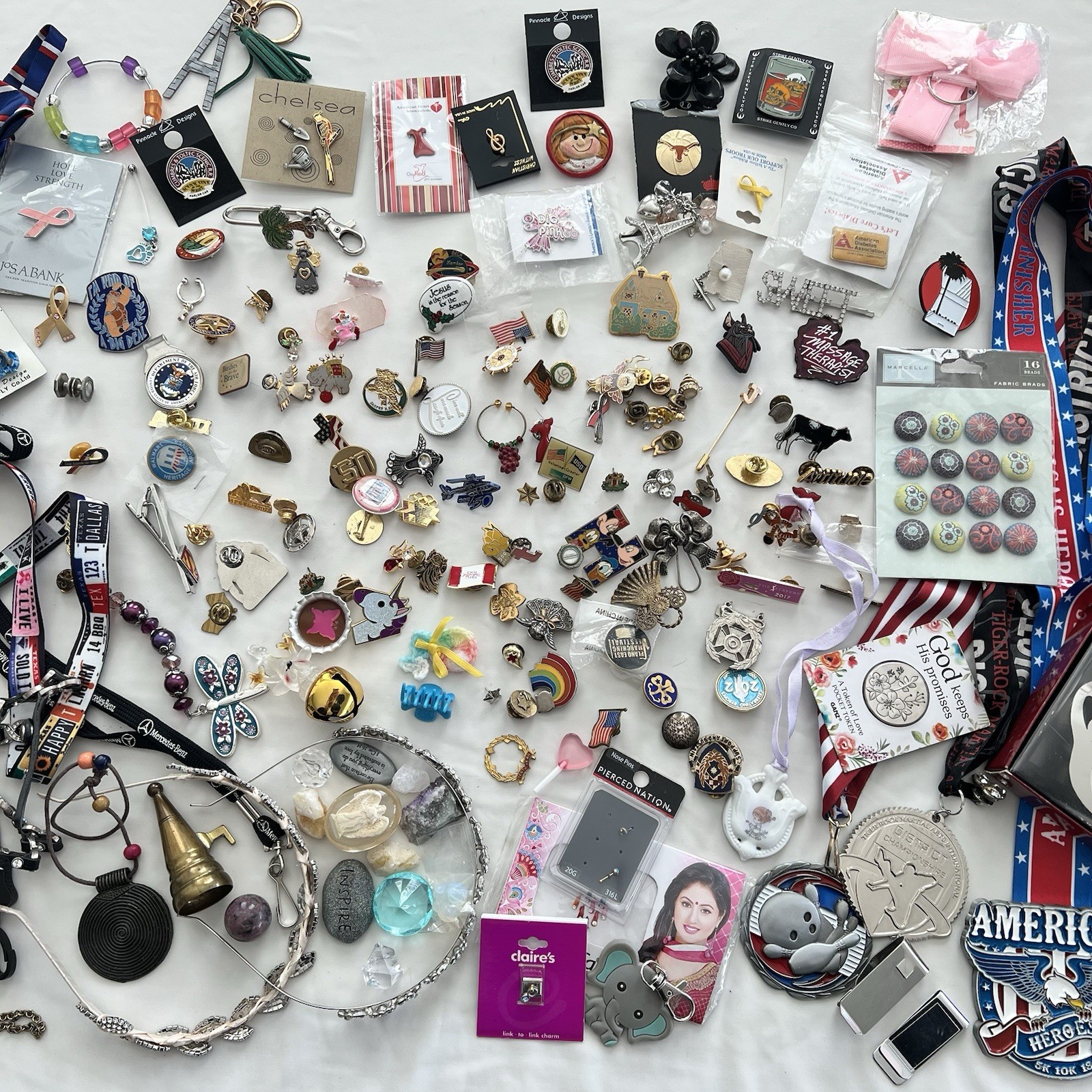 Junk Drawer Knick Knack Pins Keychains Stuff Mixed Bundle Lot Over 100 Pcs