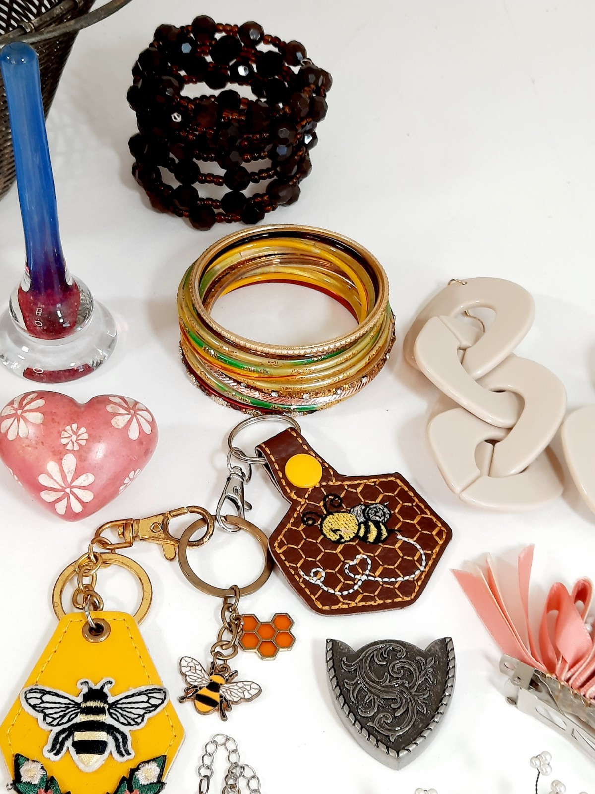 Junk Drawer Lot Women’s Silver Basket Jewelry Collectables Glass Ring Holder
