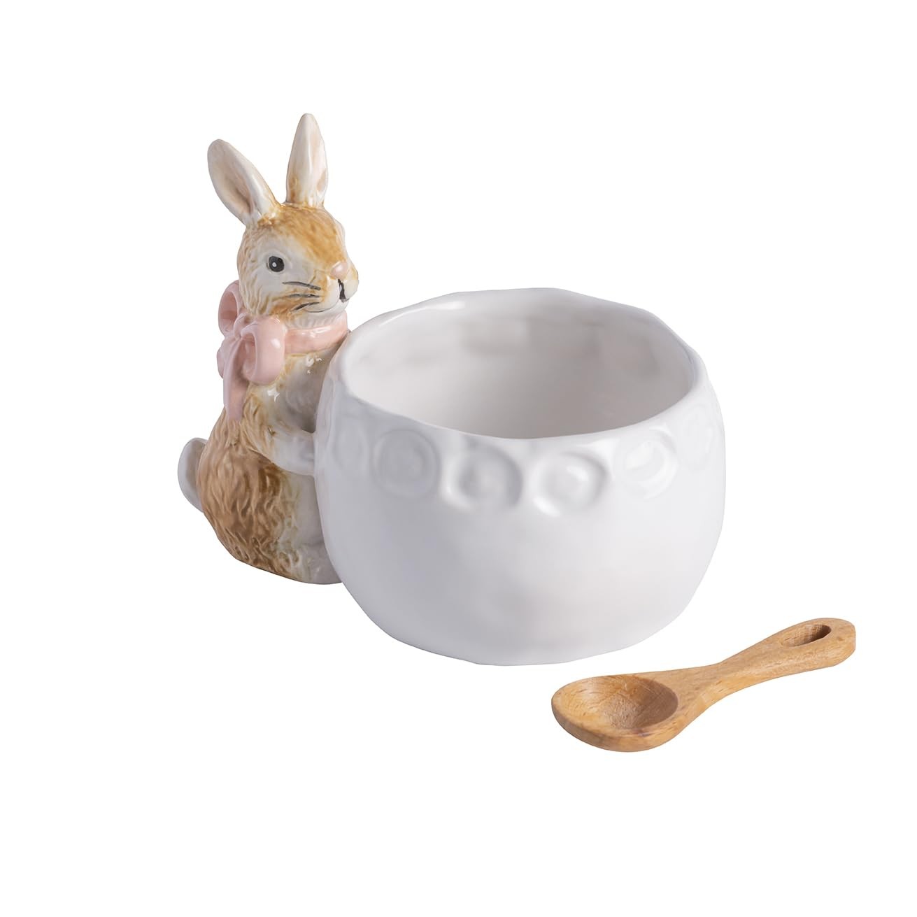 Mud Pie Easter Pink Bow Bunny Dish Wood 4 Inch small Functional Entryway Storage