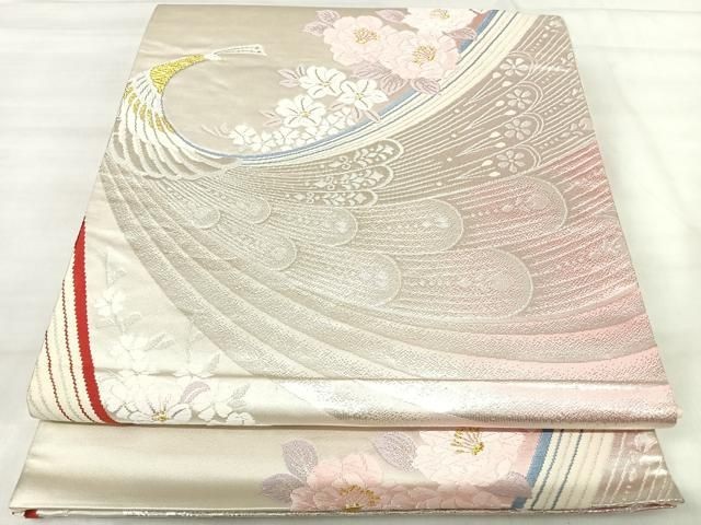 Six-pattern bag belt, Karaori, Peacock flower pattern, Gold and