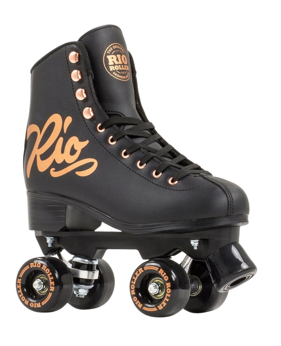 Rio Roller Rose Quad Skates Unisex Indoor Outdoor Black Rose Gold Size 9/10