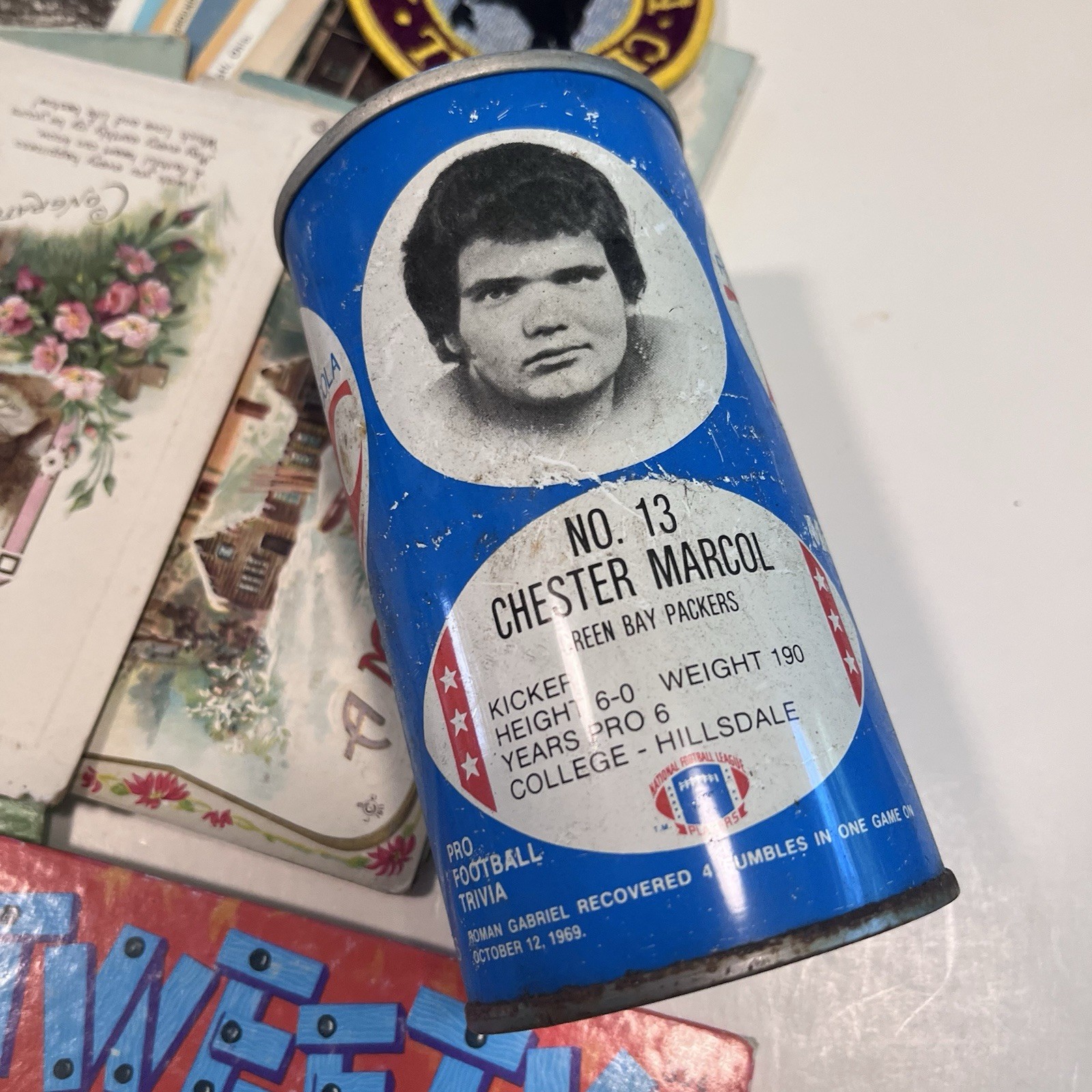 VTG Junk Drawer Lot Ephemera Postcards Man Cave Pins Tape Toys Can Gorillas