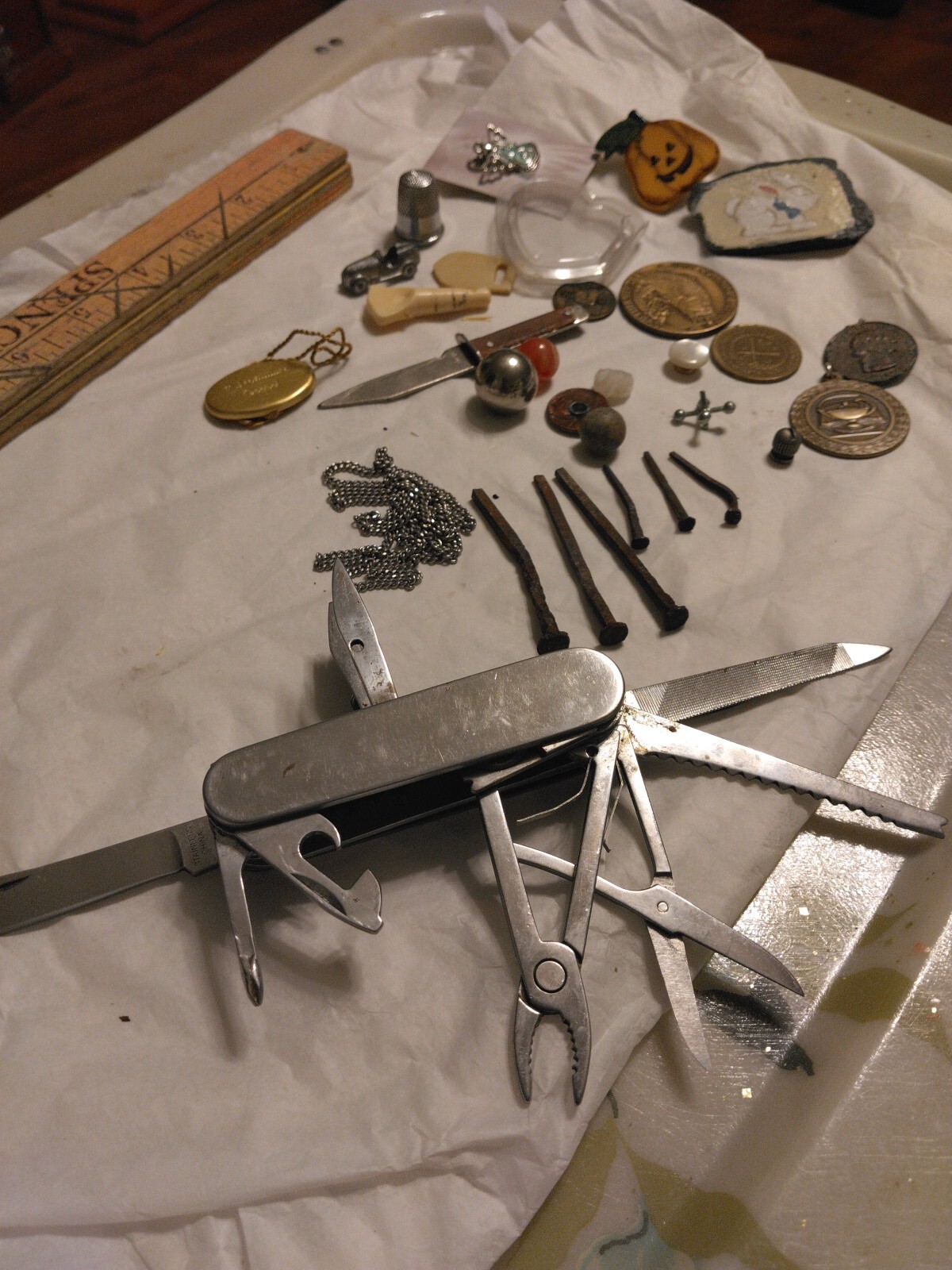 Vintage Junk Draw Mix Square Nails ,Knives,Tokens And More
